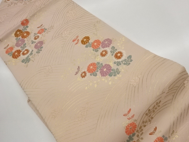 JAPANESE KIMONO / BLUE SEA WAVE / CHRYSANTHEMUM PATTERN WOVEN NAGOYA O